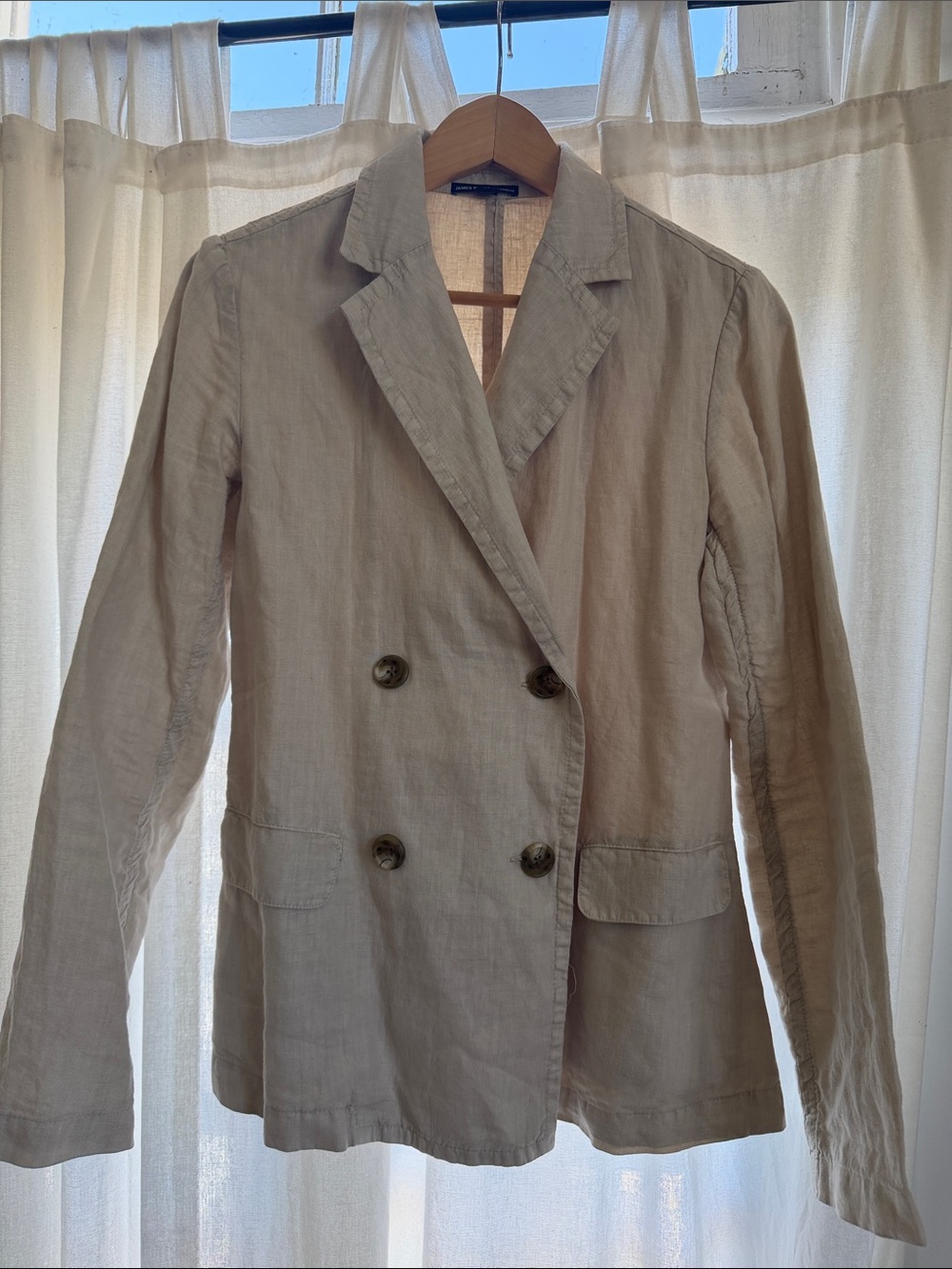 James Perse Women’s Double-Breasted Linen Blazer - Beige size small